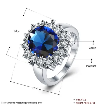 Mados Balta CZ Deep Blue Kubinis Cirkonis žiedai, moteriški žiedai, Papuošalai Sidabro Užpildyti Dovanų Šalis Vestuvinį žiedą R2107