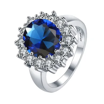 Mados Balta CZ Deep Blue Kubinis Cirkonis žiedai, moteriški žiedai, Papuošalai Sidabro Užpildyti Dovanų Šalis Vestuvinį žiedą R2107