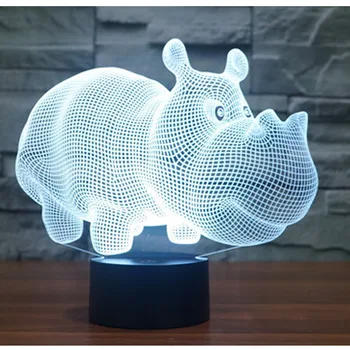 3D LED Naktinis Apšvietimas Raganosio Hippo su 7 Spalvų Šviesos Namų Puošybai Lempos Nuostabi Vizualizacijos Optinė Iliuzija Nuostabus