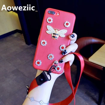 Aoweziic Banga prekės ženklo asmenybė, kūrybiškumas prabanga bičių didelis raudonasis iphoneX 8 6S 7 6plus mobiliojo telefono atveju virvelę moterų modeliai