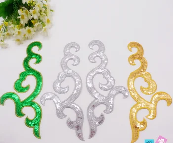 YACKALASI 3D Gėlių Dėmės Blizgučiais Nėrinių Appliqued Geležies Siuvinėjimo Apdailos Veidrodis Pora Gėlių Opera Suknelė Accessories 12*30.5 CM