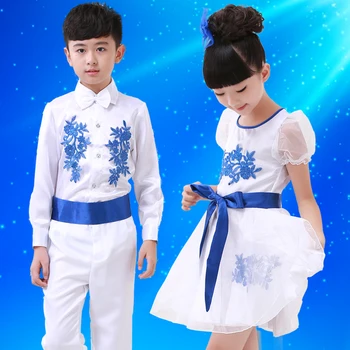 Vaikų choras kostiumas berniukas ir mergaitė studentų porceliano atlikti kostiumas vaikų šokių vaikų kostiumas Nustatyti kostiumai