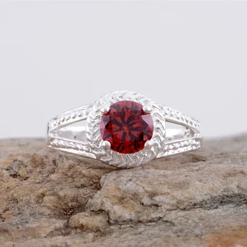 Apskrito raudonas akmuo Didmeninė sidabro padengtą 925 žiedo Mados juvelyriniai Sidabro Žiedas XBQMMGKD