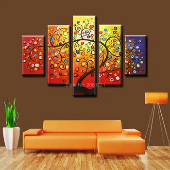 Spalvinga dekoratyvinė nuotrauką amaras medis 5 gabalas sienos meno tapybos paveikslų vertus, tapybos būdu dekoruotos drobės, nuotraukos kambarį sienų dekoras