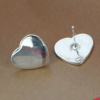 E010 Didmeninės sidabro padengtą auskarai, meilės širdies mielas sidabro bižuterijos, Širdies Plokštė Auskarai /amaajdharu