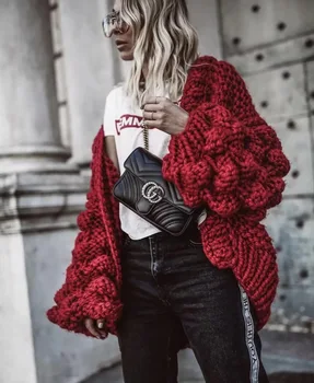 2018 moteriški drabužiai karšto pardavimo megztiniai medvilnės vertus, susagstomų megztinių saldus spalva žibintų rankovės bohemijos žiemą stori megztiniai