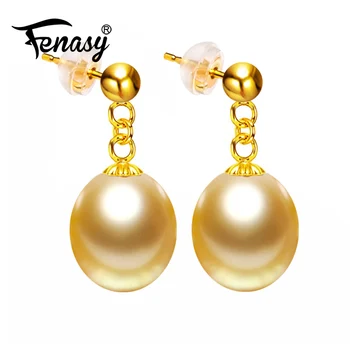 FENASY 18K Aukso auskarai, perlų Papuošalai,Perlų klasika 18k yellow gold Jewelry,ilgi auskarai moterims su aukso spalvos karoliukai