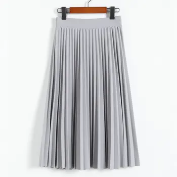 Ranka-klostuotas sijonas korėjos aukšto juosmens auginti buvo plonas, ilgas klostuotas sijonas sijonas moterų kolegijos banga