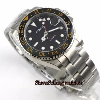 40mm Parnis black dial Keramikos Rotatig Bezel Safyro stiklo Keramikos bezel GMT automatinė mens watch