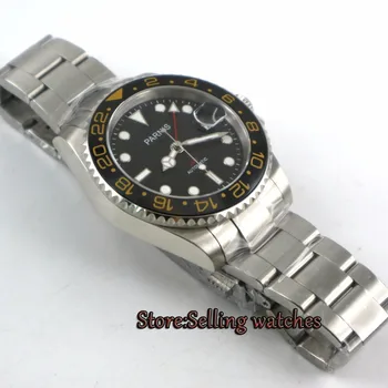 40mm Parnis black dial Keramikos Rotatig Bezel Safyro stiklo Keramikos bezel GMT automatinė mens watch
