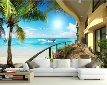 Beibehang Užsakymą 3D tapetai, balkonas lauke valtis žuvėdra kraštovaizdžio namo apdaila, tapetų sienos, 3 d foto sienos freskos