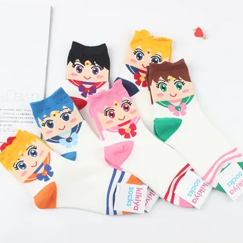 6pairs/daug Naujų moterų kojinės Gražių animacinių filmų saldus Sailor Moon serijos absorbentas orui ir patogūs laisvalaikio kojinės