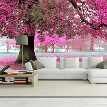 3D Sienų Freskomis Tapetai Kraštovaizdžio Cherry Blossom Užsakymą Tapetai Miško Peizažas Patalynė Kambaryje, Sofa-lova, TV Foną, Tėtis Peint