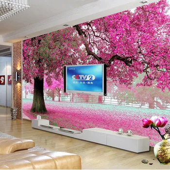 3D Sienų Freskomis Tapetai Kraštovaizdžio Cherry Blossom Užsakymą Tapetai Miško Peizažas Patalynė Kambaryje, Sofa-lova, TV Foną, Tėtis Peint