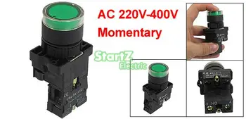 5vnt 22mm NĖRA Žalios Šviesos Apšviestas Akimirksnį Mygtukas Jungiklis AC 220V ZB2-EW3361