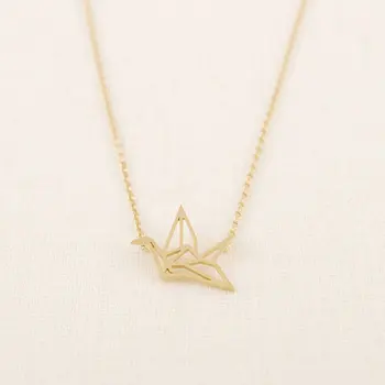 Hzew Min 1pc Aukso Sidabro Padengtą Origami Kranas Karoliai Moterų Mielas Paukštis, Grandinės Karoliai Paprasta Pora Karoliai