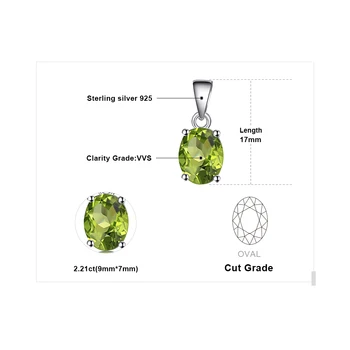 JewelryPalace Ovalo formos 1.7 ct Natūrali Žalioji Olivīns Birthstone Solitaire Pakabukas Originali 925 Sterlingas Sidabro Nėra Grandinės