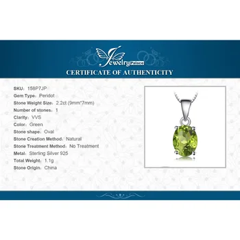 JewelryPalace Ovalo formos 1.7 ct Natūrali Žalioji Olivīns Birthstone Solitaire Pakabukas Originali 925 Sterlingas Sidabro Nėra Grandinės
