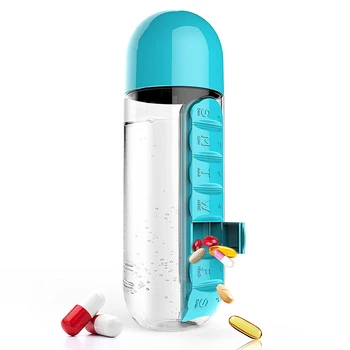 Nešiojamų Plastikinis Vandens Butelis su Built-in Kasdienė Tabletė ar Vitamino Lauke Organizatorius 600ML SH156