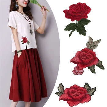 1PC Rožių Gėlių Siuvinėjimo Audinio Siūti Maišelį Ant Pleistro Skrybėlę Drabužius Suknelė Aplikacijos Amatų