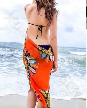 Sexy moteris saulėgrąžų V-neck paplūdimys sijonas bikinis Saulės išorinis smock skara paplūdimio įvairių dėvėti suknelė įvyniojimas sijonas padengti iki