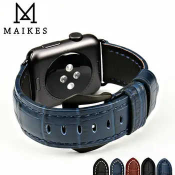 MAIKES žiūrėti reikmenys watchband safyro mėlynos spalvos natūralios odos dirželis žiūrėti Apple Žiūrėti Juosta 38mm 42mm iwatch apyrankė