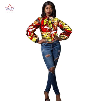 BRW 2017 Naujų, Atvykstančių Afrikos Vaškas Spausdinti Marškinėliai Moterims Dashiki Atsitiktinis ilgomis Rankovėmis Palaidinė Elegantiškas Afrikos Drabužių WY1309