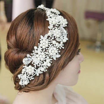 Imitacija, perlų kalnų krištolas grandinės nuorodą plaukų papuošalas moterims hairband nuotakos tiara inscenizacija prom karūna vestuvių plaukų aksesuarai