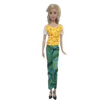 Vaikai Žaislų Mados Spalvinga Gėlių Marškinėliai & Kelnes Barbie Lėlės Mados 1/6 Lėlės Drabužiai, 1:6 BJD Doll Priedai