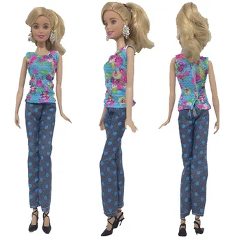 Vaikai Žaislų Mados Spalvinga Gėlių Marškinėliai & Kelnes Barbie Lėlės Mados 1/6 Lėlės Drabužiai, 1:6 BJD Doll Priedai