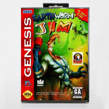 16 bitų Sega MD žaidimas Kasetė su Retail box - Sliekas Jim žaidimas kortelę Megadrive Genesis sistema