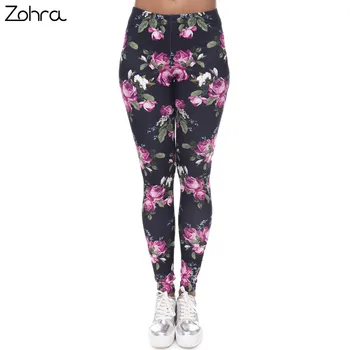 Zohra Nauja, Moterų Antblauzdžiai Retro Rožės Spausdinimo Fitneso legging Elegantiškas, Seksualus Elastingumą Leggins Aukšto Juosmens Legins Kelnių Kelnės