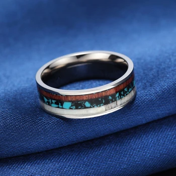 8mm Derliaus Medienos elnių ragai Apdaila Titano Žiedas Vyrų Dalyvavimas Žiedai Moterims Vestuvių Juostoje Mados Moterų Papuošalai anel Bague