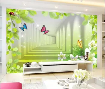 3d tapetai užsakymą freskos neaustinių 3d kambario tapetai, 3D TV fonas žalias lapas 