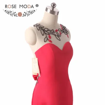 Rose Moda Red Undinė vakarinę Suknelę Kristalų Matyti Per Nugaros Vakaro Suknelės su Gėlėmis Kalėdos Šalis Suknelė 2018