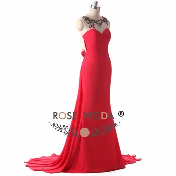 Rose Moda Red Undinė vakarinę Suknelę Kristalų Matyti Per Nugaros Vakaro Suknelės su Gėlėmis Kalėdos Šalis Suknelė 2018