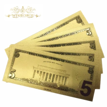 10vnt/Daug Spalvų JAV Aukso Folija Banknotų 5 dolerio Banknotų 24k Auksu Verslo Dovanos Ir Kolekcijos