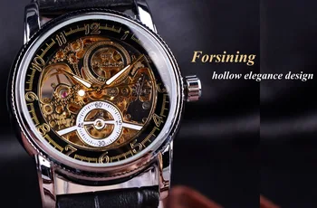 FORSINING Klasikinis Juodas Raudonas Automatinis laikrodis Vyrams Karinės Lydinio Atveju Nekilnojamojo natūralios Odos Dirželis Laikrodžiai Prabangos Prekės Wristwatche