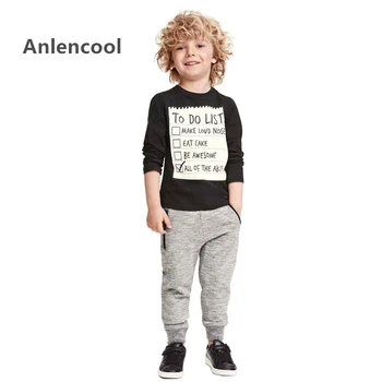 Anlencool berniuko, drabužiai Nauji Žiemos ir Rudens Tamsiai Pilka long sleeve t-shirt + atsitiktinis ilgas kelnes 2vnt tiktų vaikams drabužių