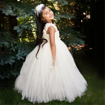Vaikai, Gėlių mergaičių Suknelės Baltos,Kremo Merginos Vestuves Tutu Suknelė Princesė Kamuolys Suknelė Mergaitėms, Vaikams Tiulio Suknelės 1-14Year
