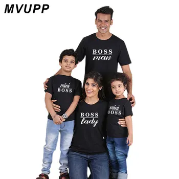 MVUPP šeimos kostiumai trumpomis rankovėmis viršūnes tee karūna šeimos marškinėliai lady vyras bosas ir kūdikių vaikai atitikimo komplektus atsitiktinis marškinėlius