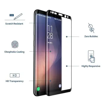 3D Lenktas Apvalus Tempred Stiklo Samsung Galaxy S9 S9 plus 9H Visu Screen Protector For Samsung Galaxy S8 Plius Note8