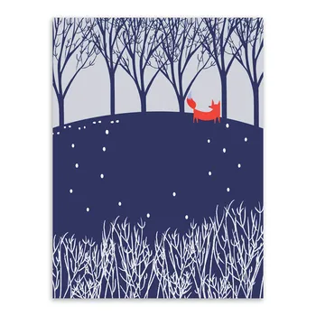 HAOCHU Šiaurės šalių Šiuolaikinės Paprasta Sienos Aktą Miško Gyvūnai Plakatas Širdies Mėlyna Sniego Red Fox Kambarį Namo Apdailos Drobė, tapyba