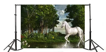 Laeacco Vienaragis Pegasus, Pasivaikščiojimai Ant Vandens, Žalių Miškų Fotografijos Backdrops Vinilo Pasirinktinius Nuotraukų Fonas Rekvizitai Fotostudija