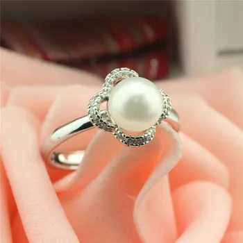925 sterlingas sidabro žiedas moterims su perlų cirkonis sidabro žiedas su Dobilų perlai cirkonis sidabro žiedas Pobūdžio žavesio papuošalai