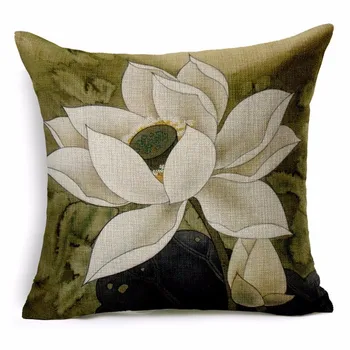 Vintage stiliaus Dekoratyvinės mesti pagalvės Lotoso gėlė, medvilnės, lino sėdynės retro pagalvėlė padengti sofa namų dekoro funda cojines 45cm
