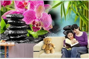 3d tapetai, gėlių tapetai, Orchidėjų bambuko TV foną, sofos freskos 3d tapetai, 3d stereoskopinis tapetai