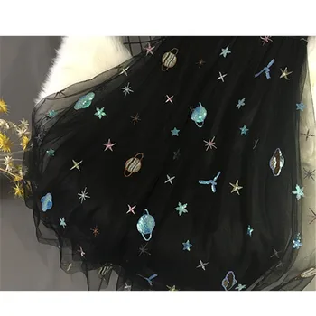 2018 Euramerican Galaxy Žvaigždėtas Dangus Siuvinėjimo Paillette Gauzy Elegantiškas Poliesteris Atsitiktinis Kamuolys Suknelė Kulkšnies Ilgis Plėtra Sijonas