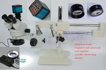 FYSCOPE Mikroskopu Nustatyti 3.5 X-90X Mikroskopu Dvigubai Bumas Stovėti Simul Židinio Stereo, Zoom Mikroskopas+14MP HDMI+4zone kontrolės led