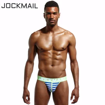 JOCKMAIL prekės ženklo vyrai bikini underwear dryžuotas medvilnės seksualios trumpikės vyrams U Išgaubti calzoncillos hombre lapeliai cueca gėjų vyrų Kelnės